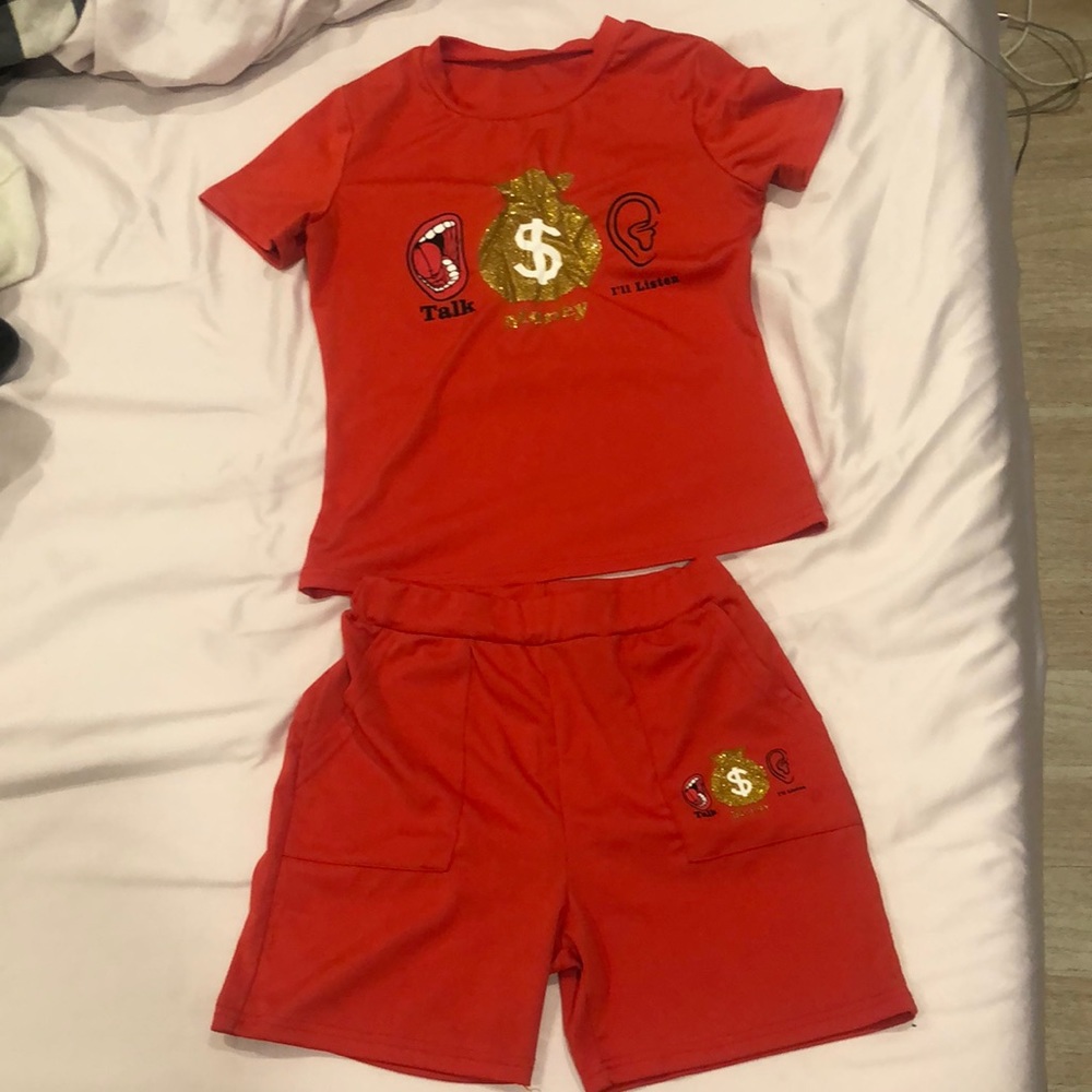2 piece tee and biker shorts set
